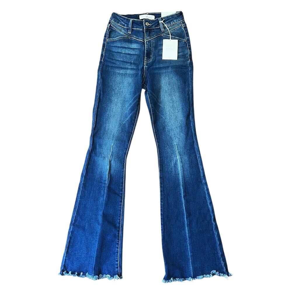 NWT KanCan High Rise Flare Leg Raw Hem Jeans 5/26X33